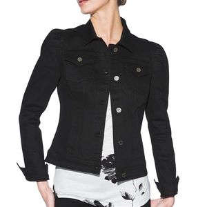 WHBM Puff-Shoulder Black Denim Jacket